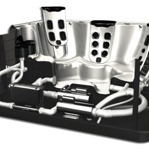 A 3 d model of an engine with pipes and valves.